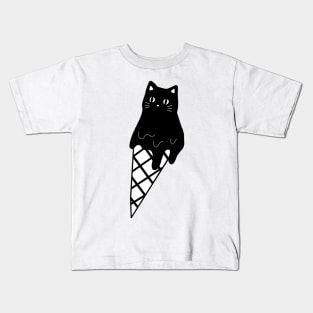 Melting Cat Ice Cream Black & White Simple Food Anime Neko Kawaii Art Kids T-Shirt